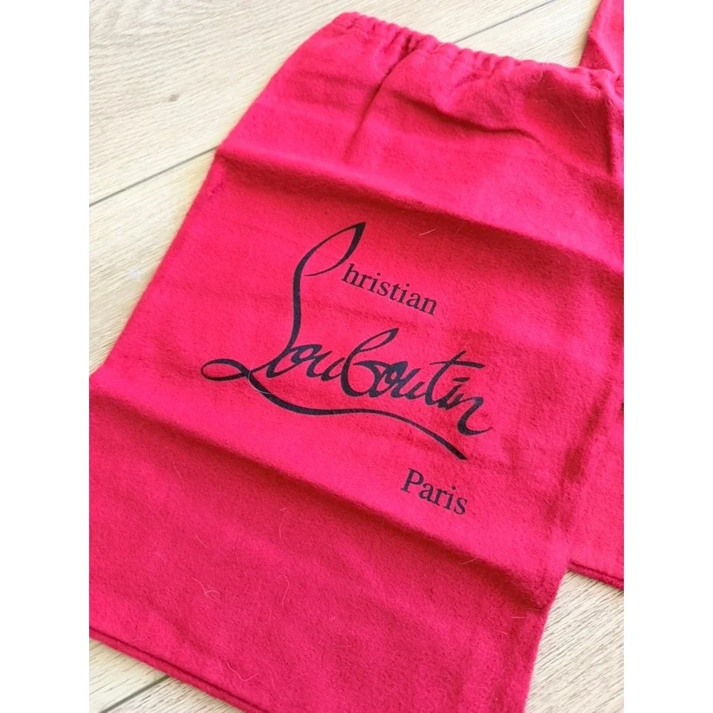 Set of 2 Christian Louboutin Red Flannel Drawstring Dust Bags Paris Logo